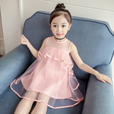 

2-7Y Children Summer Girls Clothes Cotton Fashion Cute Lace Stitching Bottoming Sleeveless Sweet Princess Dress