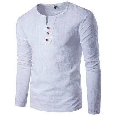 

Toponeto Fashion Mens Needle show Autumn Long Sleeve Casual Fit Cotton Round Top Blouse