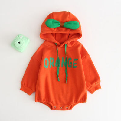 

Spring Autumn Newborn Rompers Baby Boys Girls Cute Fruit Shaped Jumpsuit Long Sleeve Hooded Plus Velvet Letter Print Jumpsuit