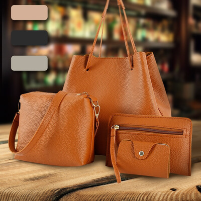 

Willstar 4PCS Shoulder Bags Women Solid Color Handbag Crossbody Shoulder Bag Hand Purse Card Holder for Daily Use