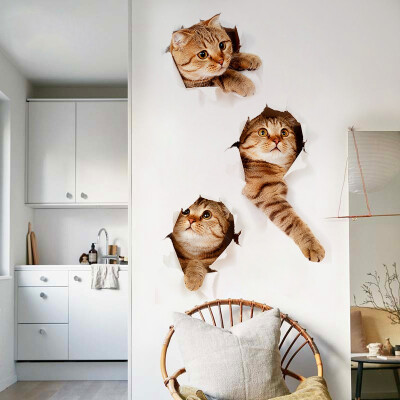 

3D Cats Dogs Wall Sticker Hole View Vivid Dogs Bedroom Home Decoration Animal Vinyl Decals Art Sticker For Wall Poster