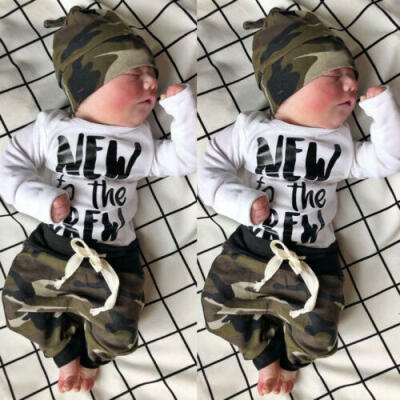 

Newborn Baby Boy New to the Crew Jumpsuit Romper Bodysuit Hat Clothes Outfit Set