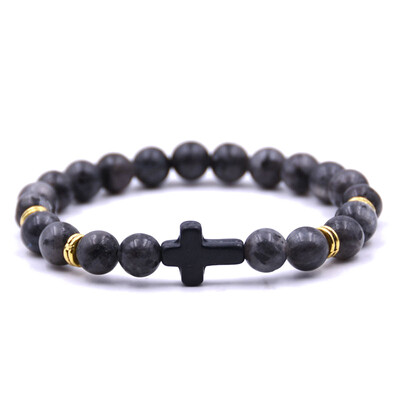 

Vintage Natural Stone 18 Colors Cross Charms Beads Bangles Bracelet