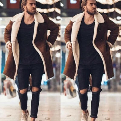 

Fashion Men Trench Coat Warm Thicken Jacket Woolen Peacoat Long Overcoat Tops UK