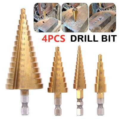 

4PCS HSS Step Drill Set Hex Shank Cutting Cone Drill Tapered Drill