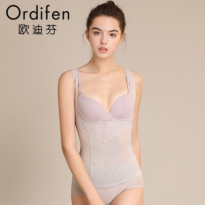 

Ou Difen Ms Top 2019 New V-neck Lace Side Concealed Chest Holds Milk Shaped Body Vest Corset XE9101 Windy Grey M