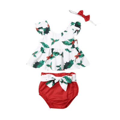 

UK Xmas Toddler Baby Girls Christmas RomperPants Bodysuit Floral Outfit Clothes
