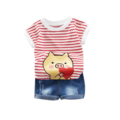 

2PCSSET Toddler Baby Boy Girl Outfits Set Casual Short Sleeve Carrots Print Stripe T-Shirt Shorts Clothes Suit