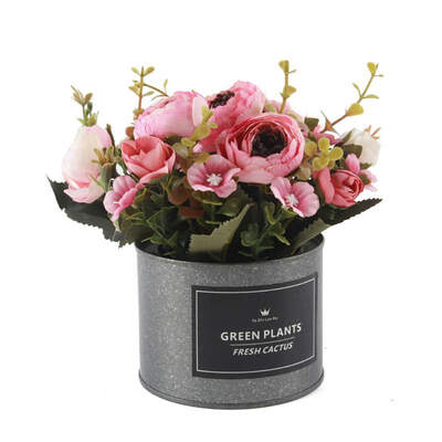

Artificial Flowers Potted Delicate Silk Hand Made Bud With Iron Flower Pot Silk Artificial Flowers For Wedding Home Decoration