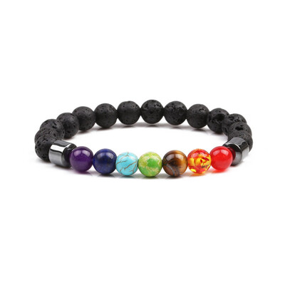 

Fashion Unisex Natural Stone Multicolor Beaded 7 Chakra Healing Bracelet Yoga Bracelet Volcanic Stone Bracelet Jewelry