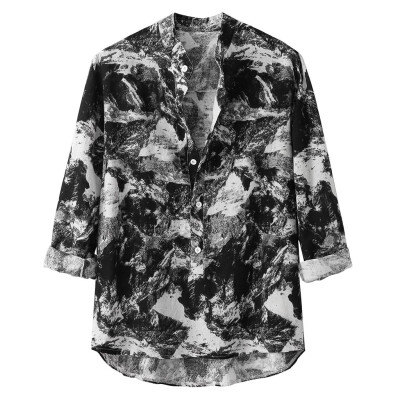 

Tailored Mens Autumn Loose Fashion Casual Daily Printed Cotton And Linen Shirt Top Blouse