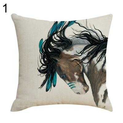 

Realistic Horse Print Cotton Linen Square Cushion Cover Home Decor Pillow Case