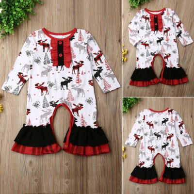

AU Newborn Baby Girl Christmas Clothes Reindeer Romper Jumpsuit Ruffle Outfits