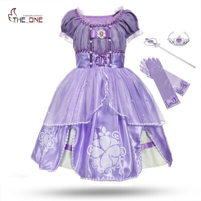

MUABABY Princess Summer Dresses Girls Sofia Cosplay Costume 5 Layers Children Kids Floral Halloween Party Tutu Dress up Fantasy