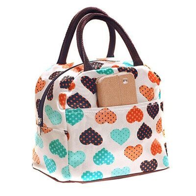 

Hiking School Cute Dotted Heart Pattern Zippered Lunch Lunchbox Tote Bag Handbag