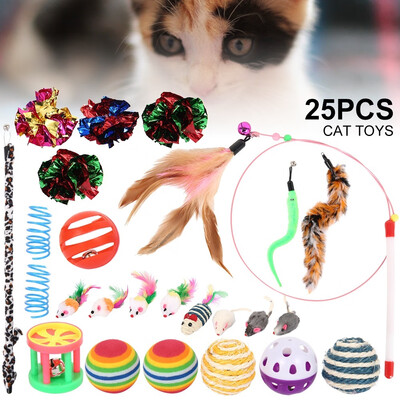 

Willstar 25pcsset New Style Pet Cat Toy Suit Cat Toy Cat Sticks Rat Toy Overvalue Combination
