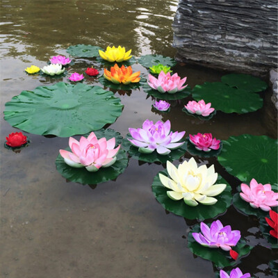 

5PCS Artificial Lotus Water Lily Floating Flowers with Leaves for Home Garden Pond Aquarium Wedding Holiday Party Garden Decor