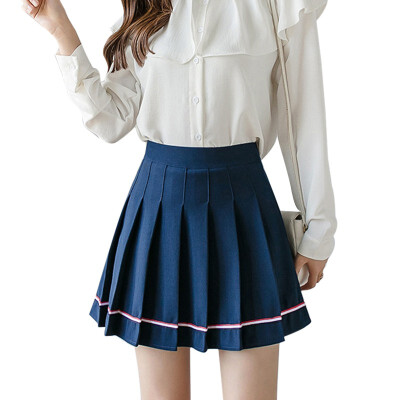 

Autumn Strip Women High Waist Pleated Skirt Fashion Skirts College Style Student Girls Skirt