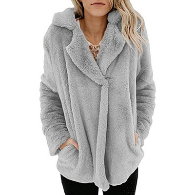 

Fashion Women Fashion Casual Cardigan Suit Collar Pocket Long Sleeves Warm Plush Sweater Jacket Coat