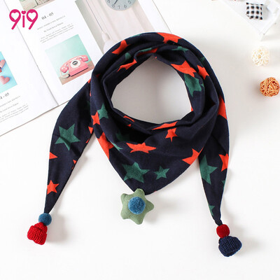 

9i9 long love long scarf Korean version of the boys&girls double-layer triangle scarf shawl childrens collar 1800783 Navy blue five-pointed star