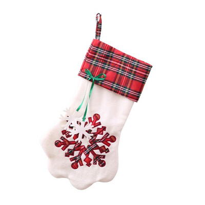 

Christmas Stocking Gift Warm Large Plaid Paw Christmas Stocking for Dog Cat Christmas Gift Bags Xmas Tree Ornaments Decorations Ne