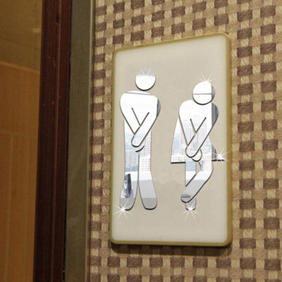 

3D Toilet Entrance Sign Gold Silver Bathroom Mirror Wall Sticker Logo for Shopping Mall Public Places Toilet Door Decoration