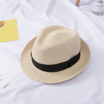 

Unisex Summer Straw Hat Hand-Weaved Breathable Casual Beach Cap Flat Cute Caps 4-8Y Lovely Toddler Jazz Hat