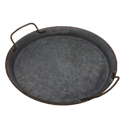 

European Retro Round Plate With Handles Handcrafted Wrought Iron Vintage Storage Bread Tray for Home Decoration Garden Restauran