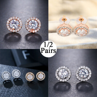 

Willstar 12 Pairs Rosegold Filled Stud Earrings Silver Round Stud Earrings Individual Round Diamond Stud Earrings