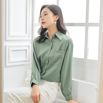 

Marc Rebecca shirt female long sleeve loose Korean professional shirt chiffon white shirt female 92008T green