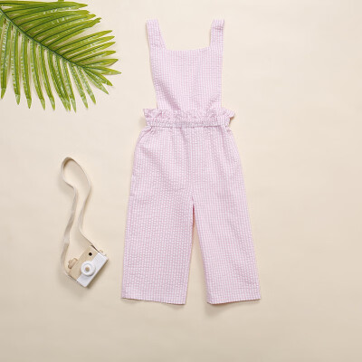 

Summer baby bib pants romper solid color pink plaid bib cotton soft toddler trousers baby cartoon pants