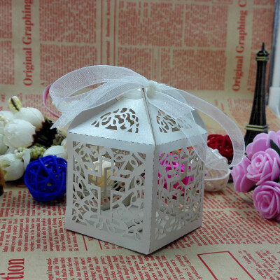 

50Pcs Ribbon Paper Laser Cut Out Cross Gift Candy Box Wedding Party Favor Boxes Lovely Style