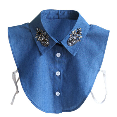 

Women Detachable False Collar Shirt Sweater Denim Fake Collar Korean Diamond Crystal Pearls Cowboy Shirt Lapel