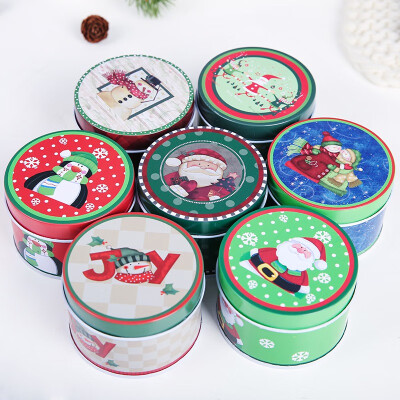 

Christmas Portable Round Tin Case Decorative Printed Candy Gift Box Cute Storage Container