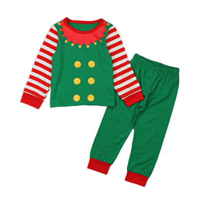 

Baby Boy Girl Christmas Striped T-shirt Blouse Solid Trousers Casual Toddler Outfits 2-7T