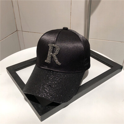 

Baseball cap womens spring&summer Korean version of the tide cap letter with drill stage hip-hop casual black shade hat