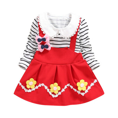 

2019 Autumn Baby Girl Dress Kids Girls Floral Striped Pattern Long Sleeve Dress Princess Dresses Baby Girls Clothes