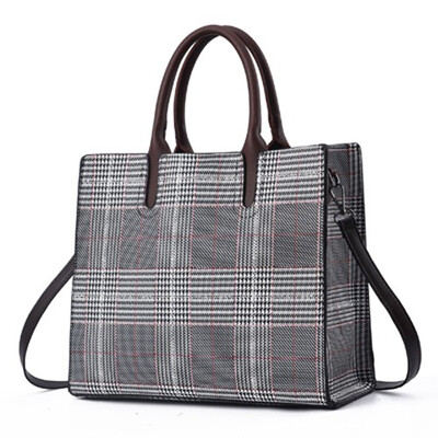 

Fashion Women Pu Leather Handbag Plaid Pattern Casual Tote bag Quality Female Shoulder Bag Wide Strap Top-handle bag