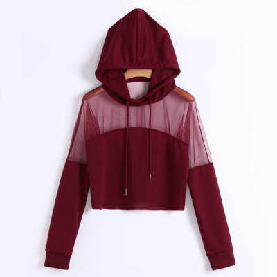 

Women Sweatshirt Sexy Mesh Hoodies Streetwear Harajuku Autumn Patchwork Hoodie Female Cropped Clothes