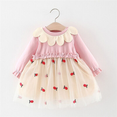 

Autumn Casual Baby Girls Clothes Dress 0-4T Long Sleeve Pneapple Pattern Patchwork Mesh Dress Kids Dresses