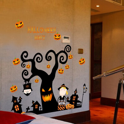 

Happy Halloween Pumpkins Spooky Cemetery Witch&Bats Tomb Wall Decals Window Stickers Halloween Decorations Kids Rooms New