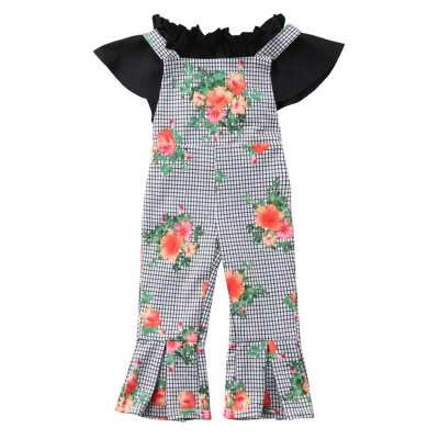 

716Baby Girl Clothes Fashion Sweet Cute Flower Pattern Long Pants Short Sleeve T-shirts Set