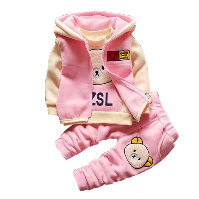 

Autumn Girl Boy Cotton Set Children Cartoon Bear Pattern Long Sleeve Sweatshirt Vest Trousers Outfits Set