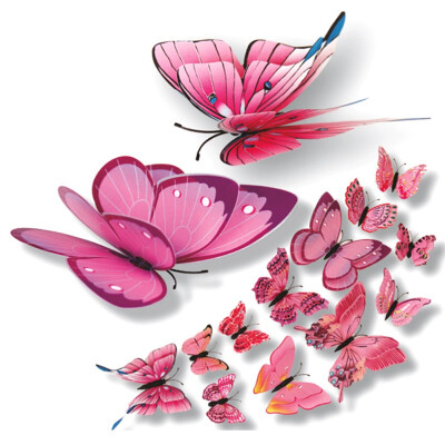 

12pscset 3D double layer solid butterfly wall stickers Colorful bedroom living room home tv background decoration stickers
