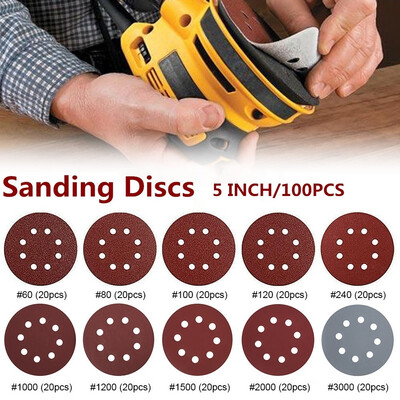 

SIQUK 100 Pieces Sanding Discs 125mm 8 Holes Hook&Loop