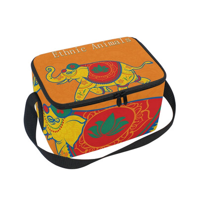 

ALAZA Insulated Lunch Box Flat Ethnic Animals Lunch Bag for Men Women Portable Tote Bag Cooler Bag