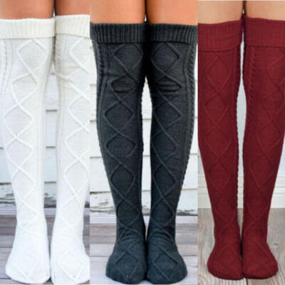 

Ladies Winter Warm Knitted Long Boot Socks Over Knee Thigh High Stockings