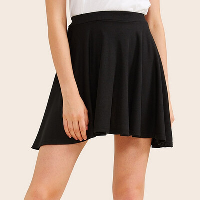

Gobestart Women Short Stretch High Waist Plain Skater Flared Pleated Mini Skirt