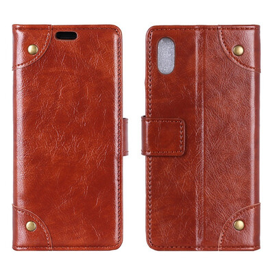 

MOONCASE Sharp Android One X4 Copper Buckle Napa Leather Case - Brown