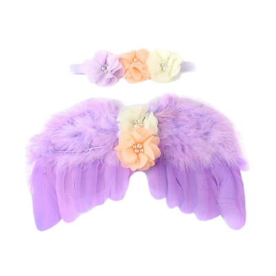 

Newborn Baby Angel Feather Wing With Lace Flower Headband Set Photo Props Outfit Costume